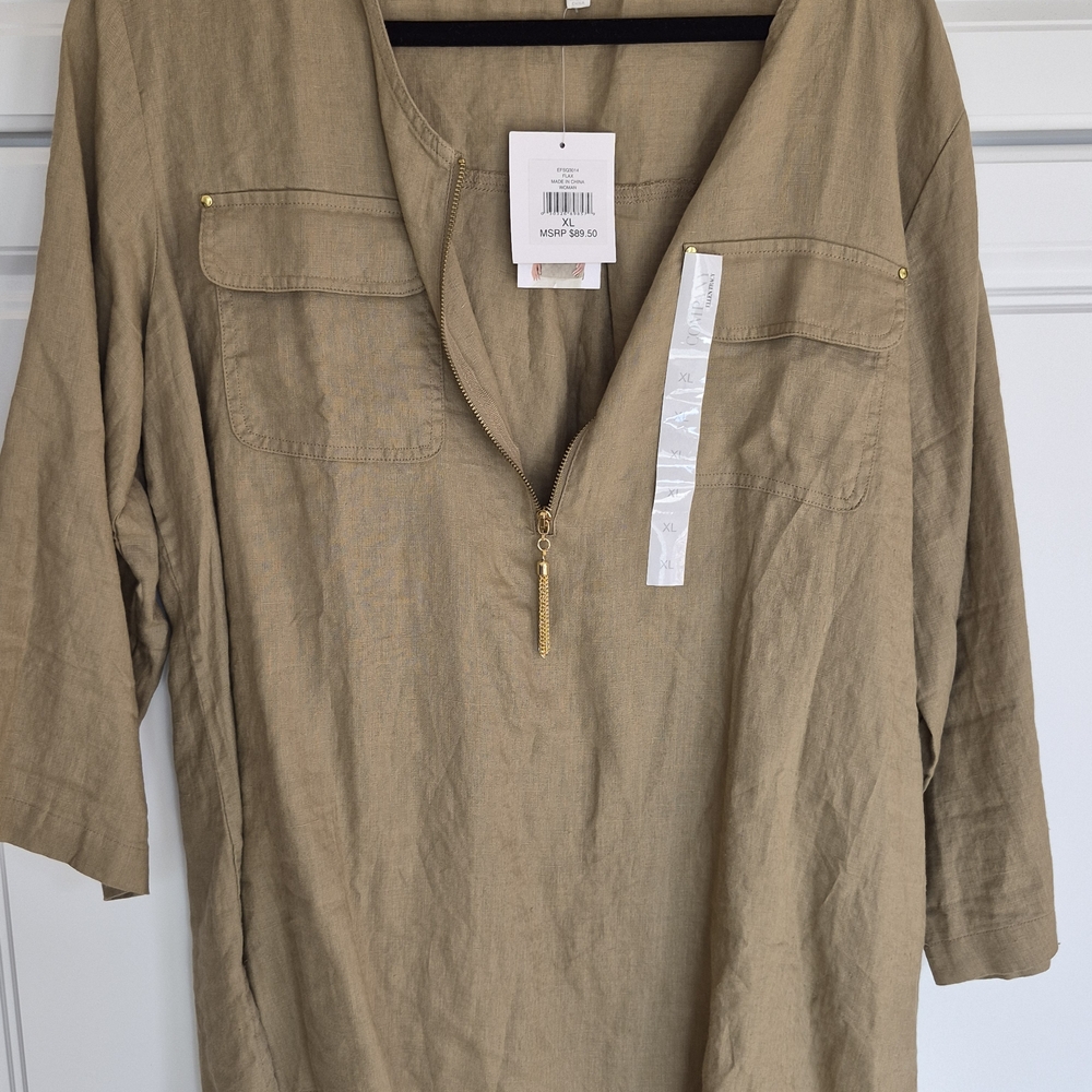 NWT Linen Ellen Tracy Tan Tunic Top XL